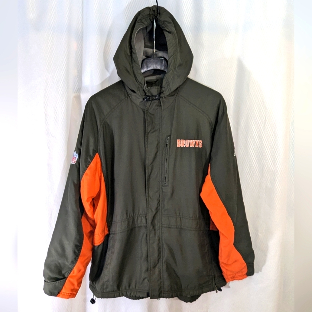 Cleveland Browns Official NFL On Field Team Apparel Hooded Zip-Front Jacket, Lg